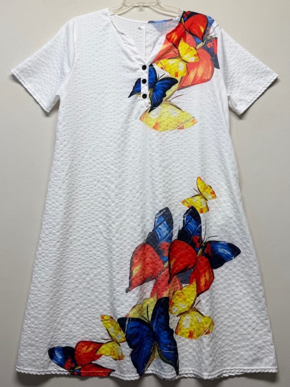 Butterfly Seersucker A-Line Dress White 2X NWOT Cottagecore Pockets